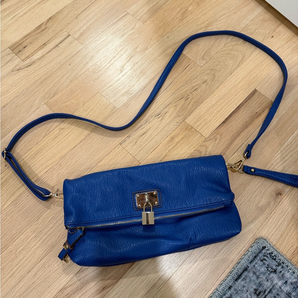 Vimoda Paris Blue Leather Convertible Foldover Bag